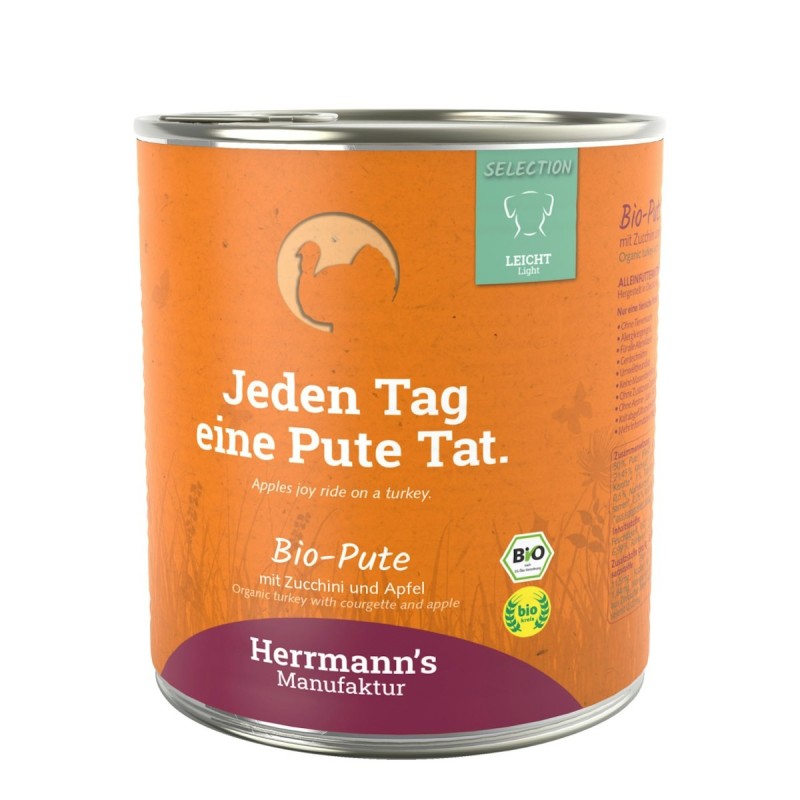 Herrmann's Selection Leicht 800g Dose Hundenassfutter 6 x 800g Bio Pute mit Zucchini & Apfel