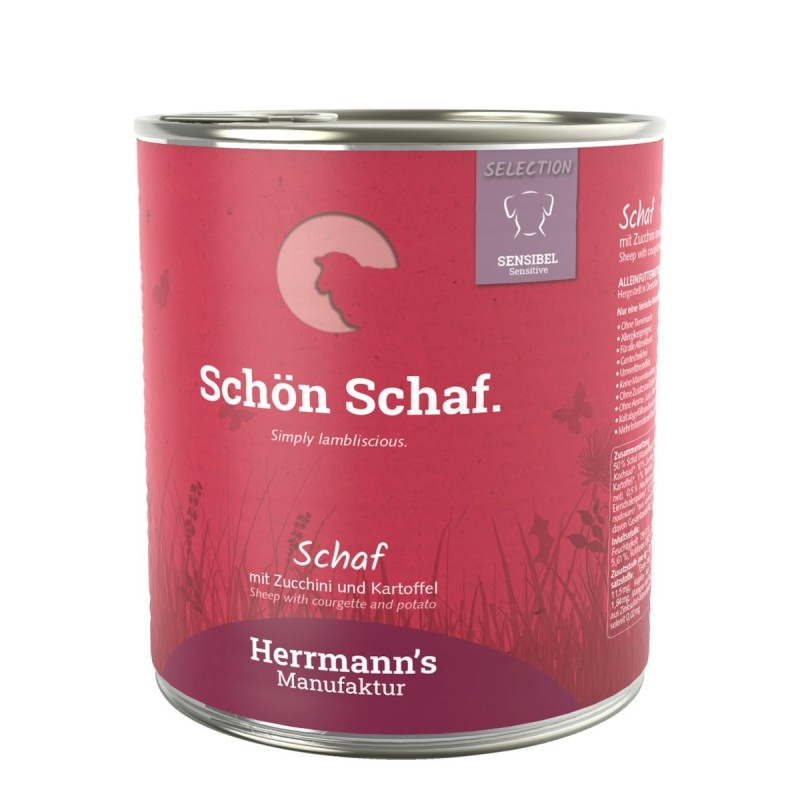 Herrmann's Selection Sensibel / Sensitiv 800g Dose Hundenassfutter 6 x 800g Schaf mit Zucchini & Mangold