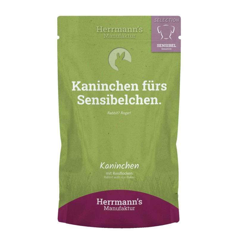 Herrmann's Selection Sensible 150 Gramm Hundenassfutter Sparpaket 30 x 150 Gramm Kaninchen mit Reisflocken