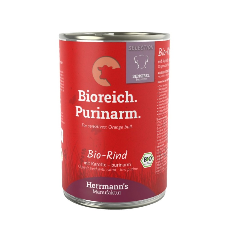 Herrmann's Selection Sensibel / Sensitiv 400g Dose Hundenassfutter 12 x 400g Bio Rind mit Karotten (purinarm)