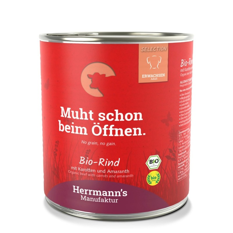 Herrmann's Selection Sensibel / Sensitiv 800g Dose Hundenassfutter 6 x 800g Bio Rind mit Karotten (purinarm)