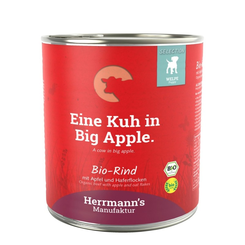 Herrmann's Selection Puppy Bio 800 Gramm Hundenassfutter Sparpaket 12 x 800 Gramm Rind mit Apfel & Haferflocken