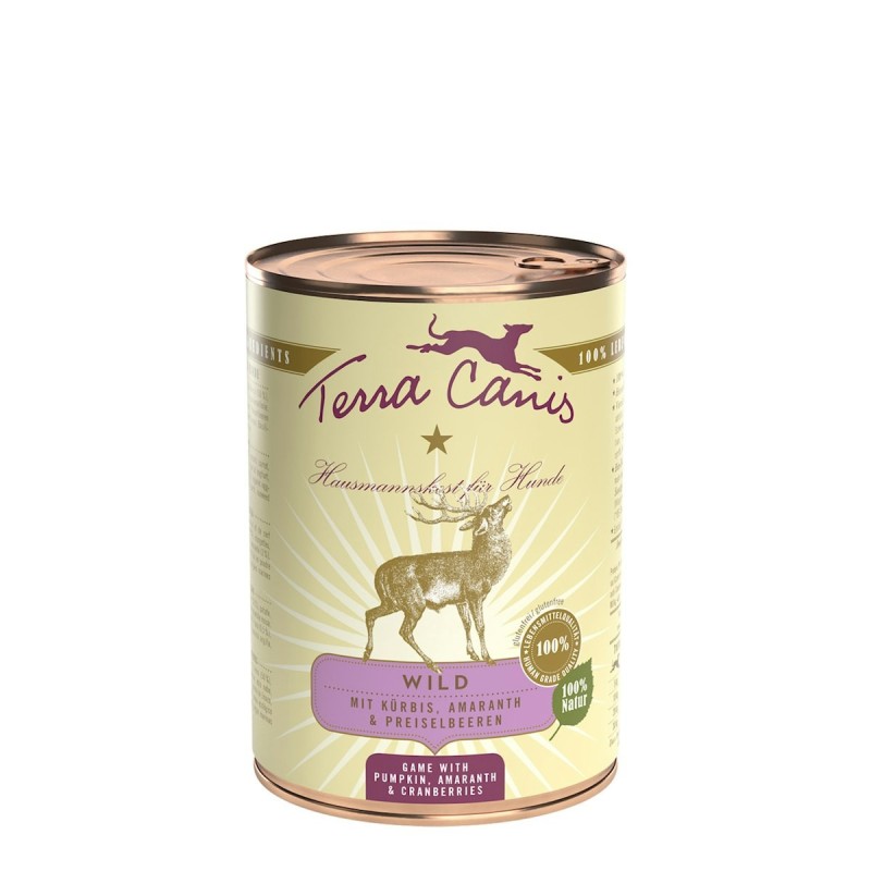 Terra Canis Classic 400g Dose Hundenassfutter 6 x 400 Gramm Wild mit Kürbis, Preiselbeeren & Amaranth