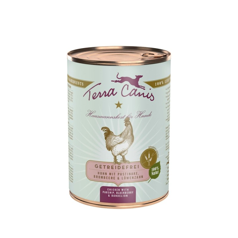 Terra Canis Getreidefrei 400g Dose Hundenassfutter Sparpaket 12 x 400 Gramm Huhn mit Pastinaken, Brombeeren & Löwenzahn