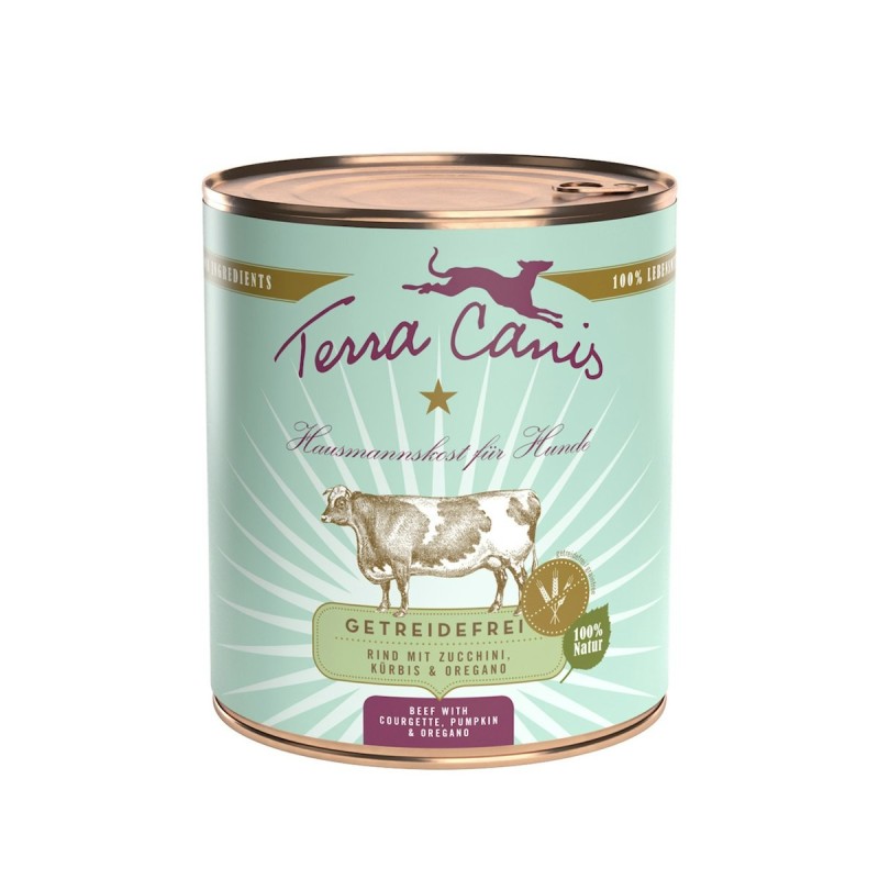 Terra Canis Getreidefrei 800g Dose Hundenassfutter 6 x 800 Gramm Rind mit Zucchini, Kürbis & Oregano