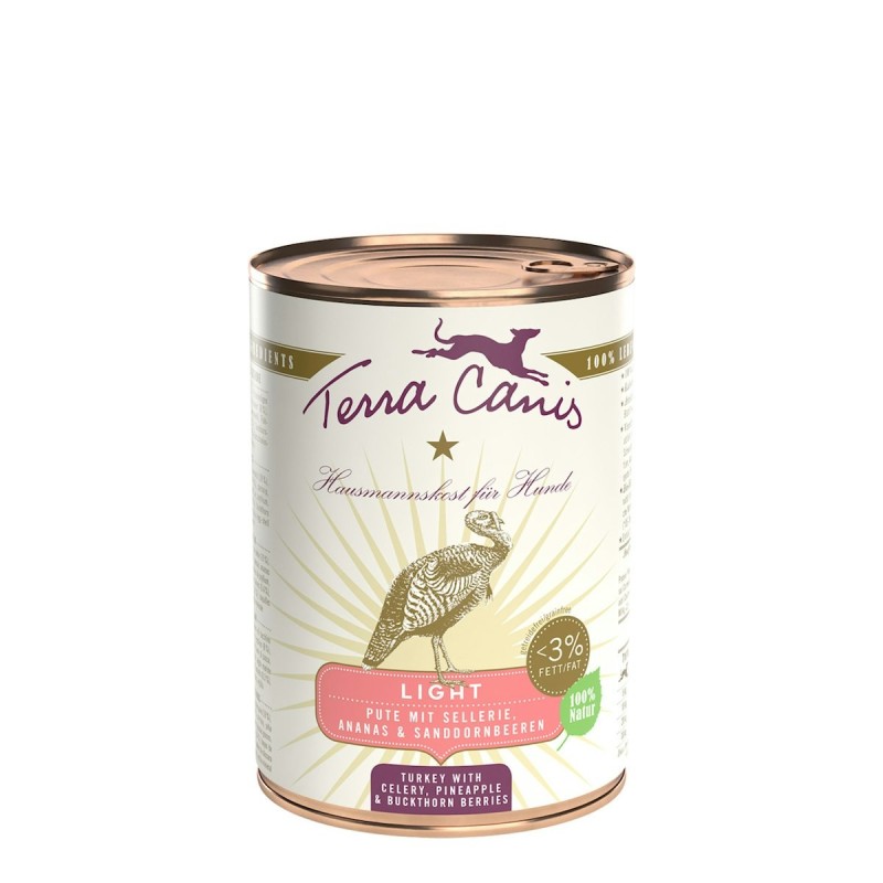 Terra Canis Light 400g Dose Hundenassfutter Sparpaket 12 x 400 Gramm Pute mit Sellerie, Ananas & Sanddornbeeren