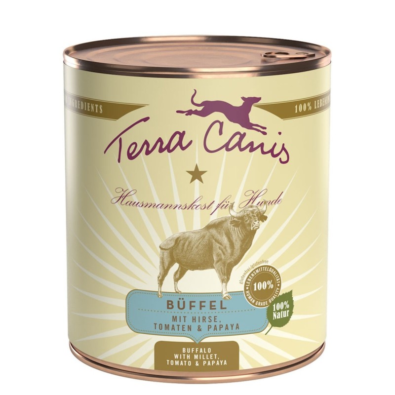 Terra Canis Classic 800g Dose Hundenassfutter 6 x 800 Gramm Büffel mit Hirse, Tomaten & Papaya