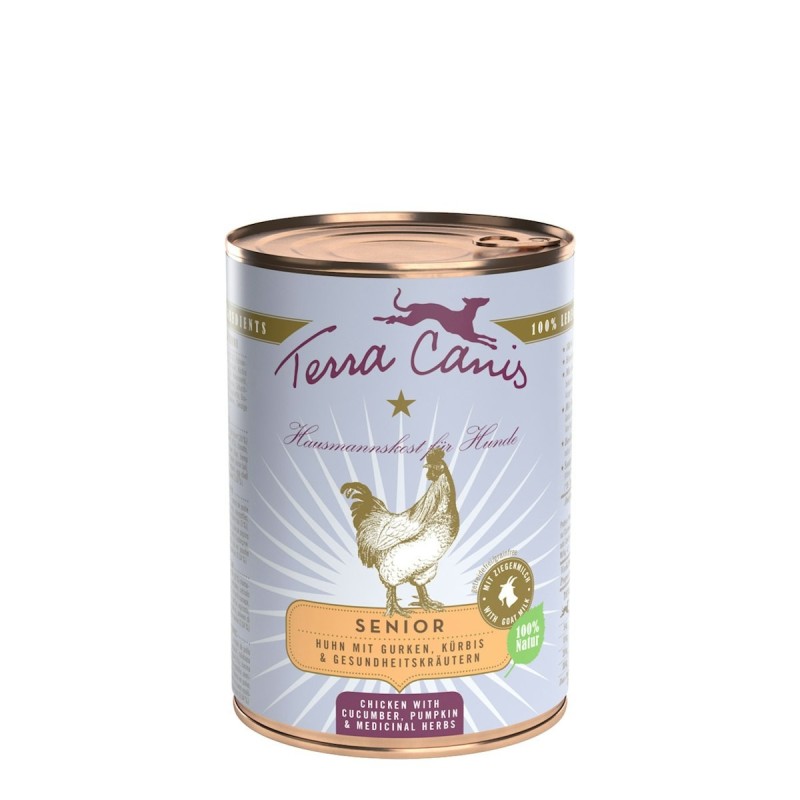 Terra Canis Senior 400g Dose Hundenassfutter Sparpaket 12 x 400 Gramm Huhn, Gurke, Kürbis & Gesundheitskräuter