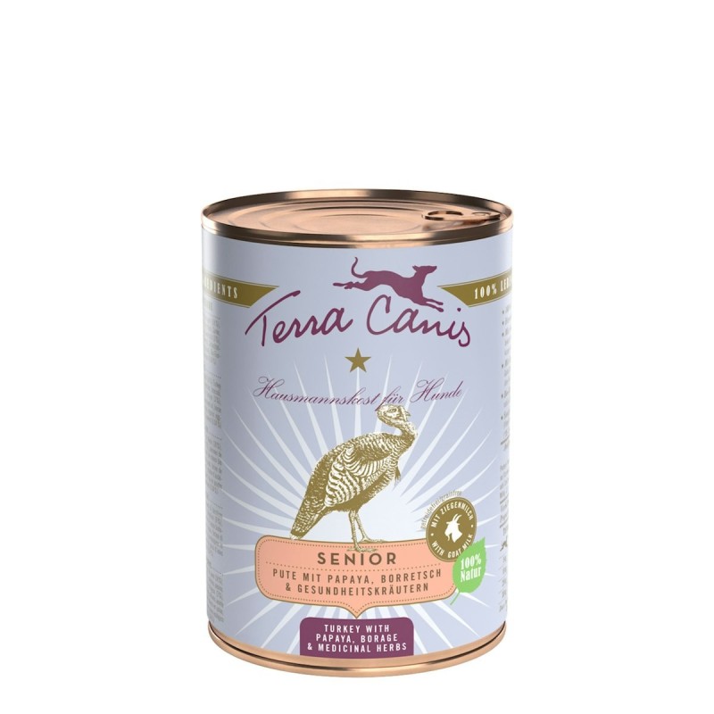 Terra Canis Senior 400g Dose Hundenassfutter Sparpaket 12 x 400 Gramm Pute, Papaya, Borretsch & Gesundheitskräuter