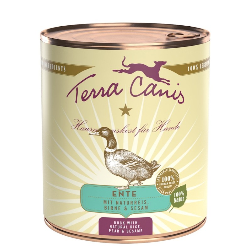 Terra Canis Classic 800g Dose Hundenassfutter Sparpaket 12 x 800 Gramm Ente mit Naturreis, roter Bete, Birne & Sesam