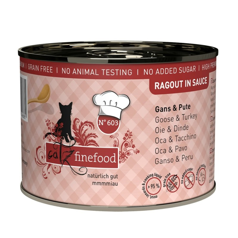 Cats finefood Ragout 190 Gramm Katzennassfutter Sparpaket 12 x 190 Gramm No. 603 Gans & Pute