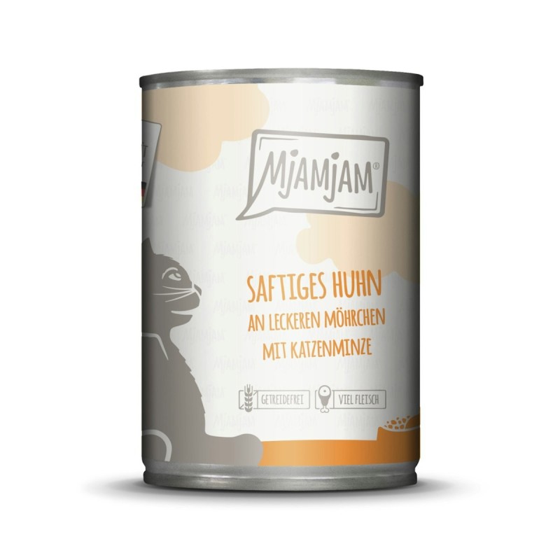 MJAMJAM Leckere Mahlzeit 400g Dose Katzennassfutter Sparpaket 12 x 400 Gramm saftiges Huhn an leckeren Möhrchen