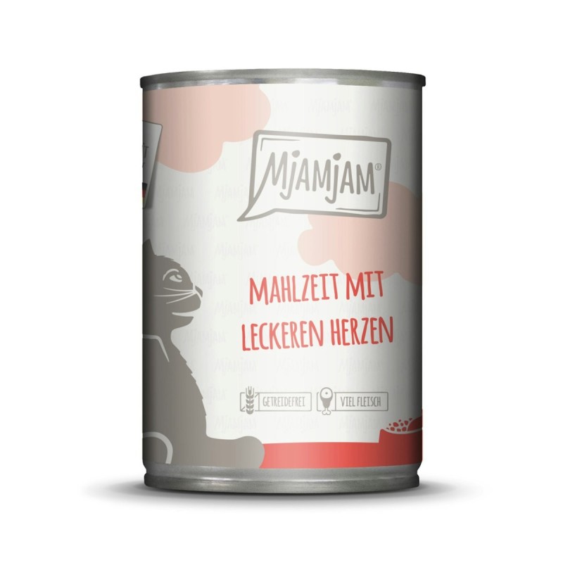 MJAMJAM Leckere Mahlzeit 400g Dose Katzennassfutter Sparpaket 12 x 400 Gramm Mahlzeit mit leckeren Herzen