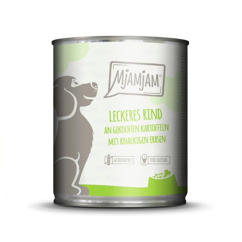 MJAMJAM Leckere Mahlzeit 800g Dose Hundenassfutter 6 x 800 Gramm leckeres Rind an gekochten Kartoffeln mit knackigen Erbsen