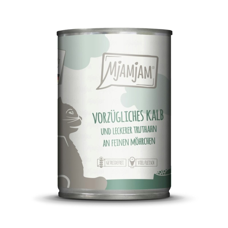 MJAMJAM Leckere Mahlzeit 400g Dose Katzennassfutter Sparpaket 12 x 400 Gramm vorzügliches Kalb mit leckerem Truthahn