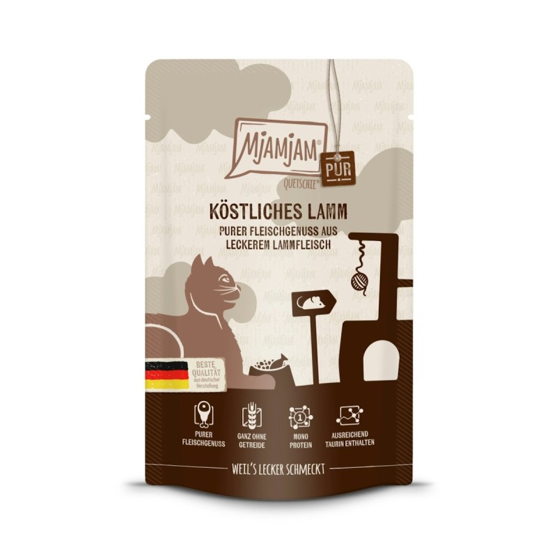 MJAMJAM Quetschies PUR 125g Beutel Katzennassfutter Sparpaket 24 x 125 Gramm köstliches Lamm pur