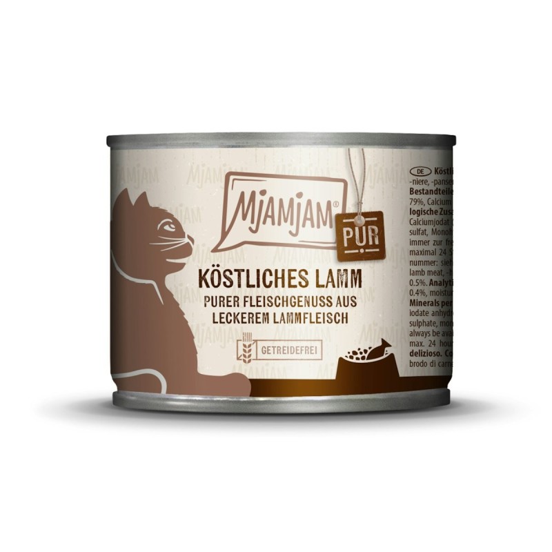 MJAMJAM Purer Fleischgenuss 200g Dose Katzennassfutter Sparpaket 12 x 200 Gramm köstliches Lamm pur