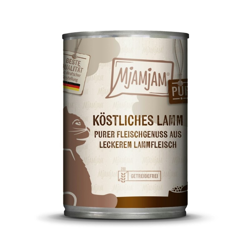 MJAMJAM Purer Fleischgenuss 400g Dose Katzennassfutter Sparpaket 12 x 400 Gramm köstliches Lamm pur