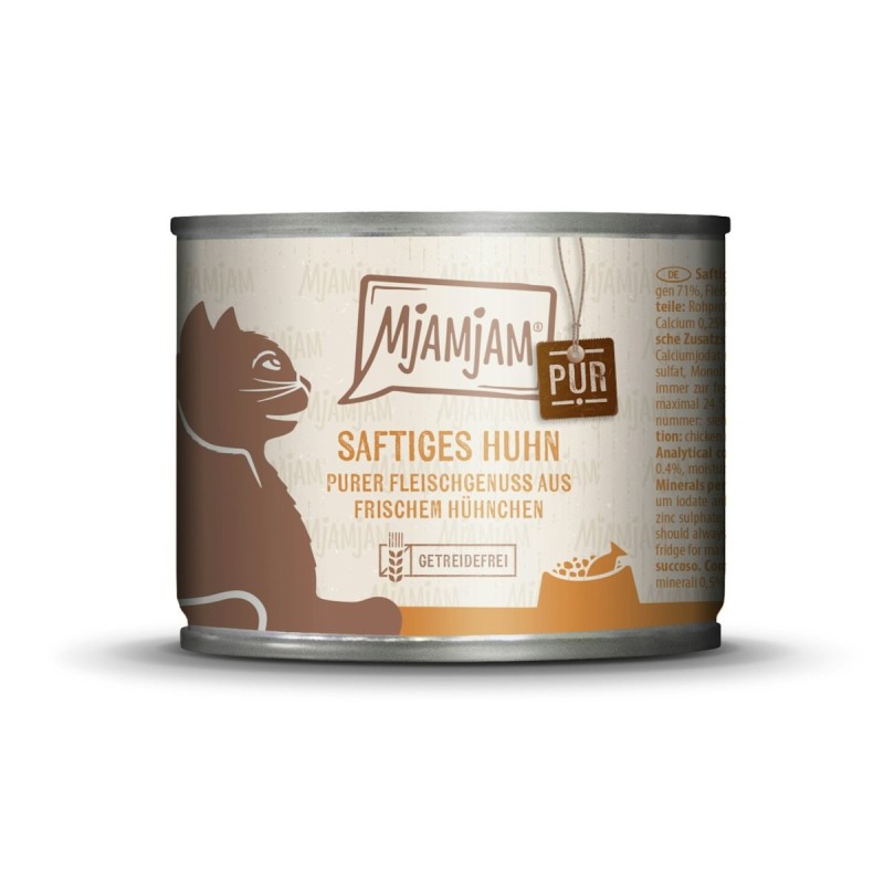 MJAMJAM Purer Fleischgenuss 200g Dose Katzennassfutter Sparpaket 12 x 200 Gramm saftiges Hühnchen pur