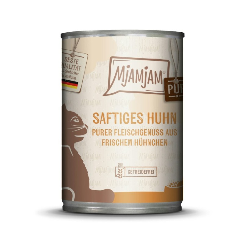 MJAMJAM Purer Fleischgenuss 400g Dose Katzennassfutter Sparpaket 12 x 400 Gramm saftiges Hühnchen pur