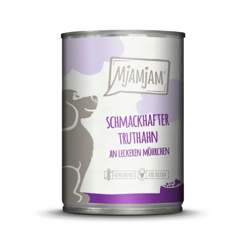 MJAMJAM Leckere Mahlzeit 400g Hundenassfutter Sparpaket 12 x 400 Gramm schmackhafter Truthahn an leckeren Möhrchen