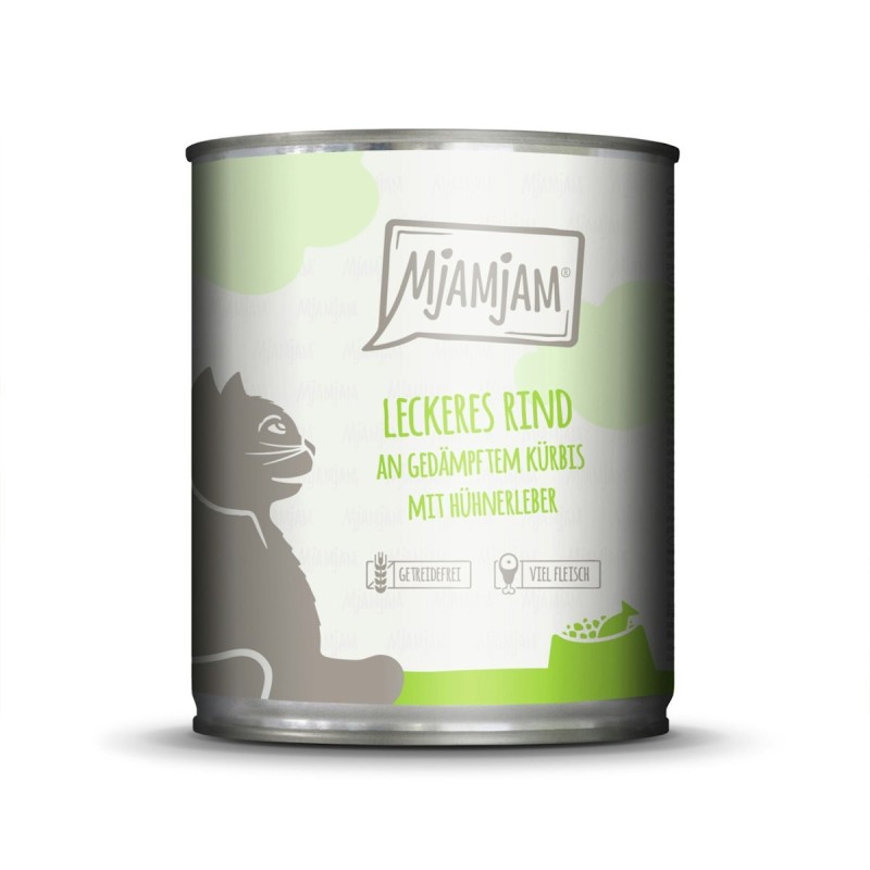 MJAMJAM Leckere Mahlzeit 800g Dose Katzennassfutter Sparpaket 12 x 800 Gramm leckeres Rind an gedämpftem Kürbis