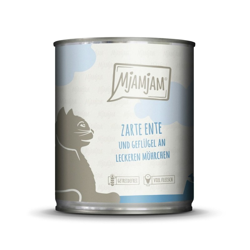 MJAMJAM Leckere Mahlzeit 800g Dose Katzennassfutter Sparpaket 12 x 800 Gramm zarte Ente & Geflügel an leckeren Möhrchen