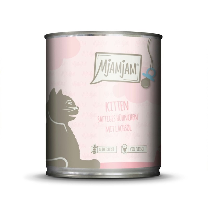 MJAMJAM Leckere Mahlzeit Kitten 800g Dose Katzennassfutter 6 x 800 Gramm saftiges Huhn mit Lachsöl