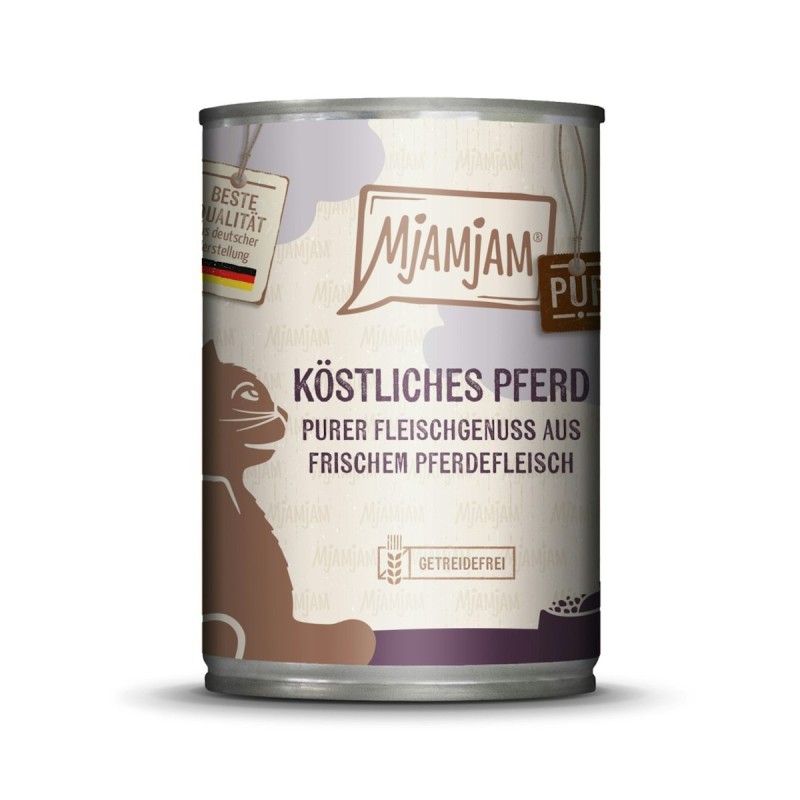 MJAMJAM Purer Fleischgenuss 400g Dose Katzennassfutter Sparpaket 12 x 400 Gramm köstliches Pferd pur