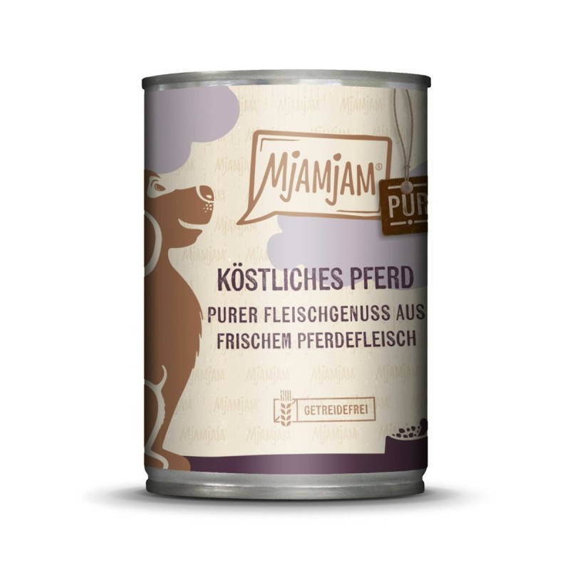 MJAMJAM Purer Fleischgenuss 400g Dose Hundenassfutter Sparpaket 12 x 400 Gramm köstliches Pferd pur