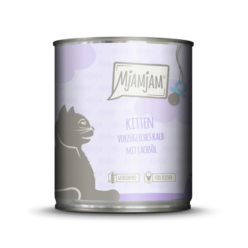 MJAMJAM Leckere Mahlzeit Kitten 800g Dose Katzennassfutter Sparpaket 12 x 800 Gramm vorzügliches Kalb mit Lachsöl