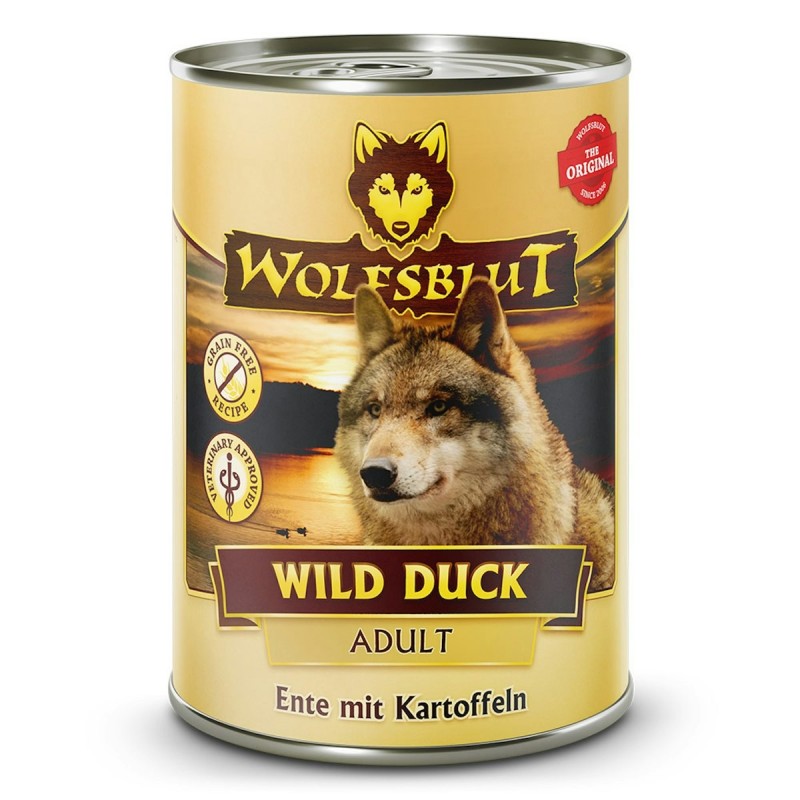 WOLFSBLUT 395g Hundenassfutter 6 x 395 Gramm Wild Duck Ente mit Kartoffeln