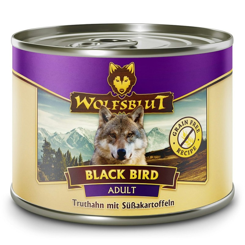 WOLFSBLUT 200g Hundenassfutter Sparpaket 12 x 200 Gramm Black Bird Truthahn mit Süßkartoffeln