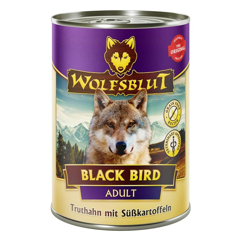 WOLFSBLUT 395g Hundenassfutter Sparpaket 12 x 395 Gramm Black Bird Truthahn mit Süßkartoffeln