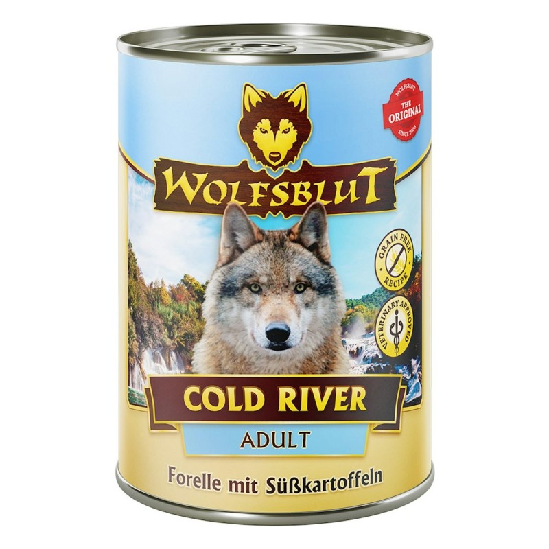 WOLFSBLUT 395g Hundenassfutter Sparpaket 12 x 395 Gramm Cold River Forelle mit Süßkartoffeln