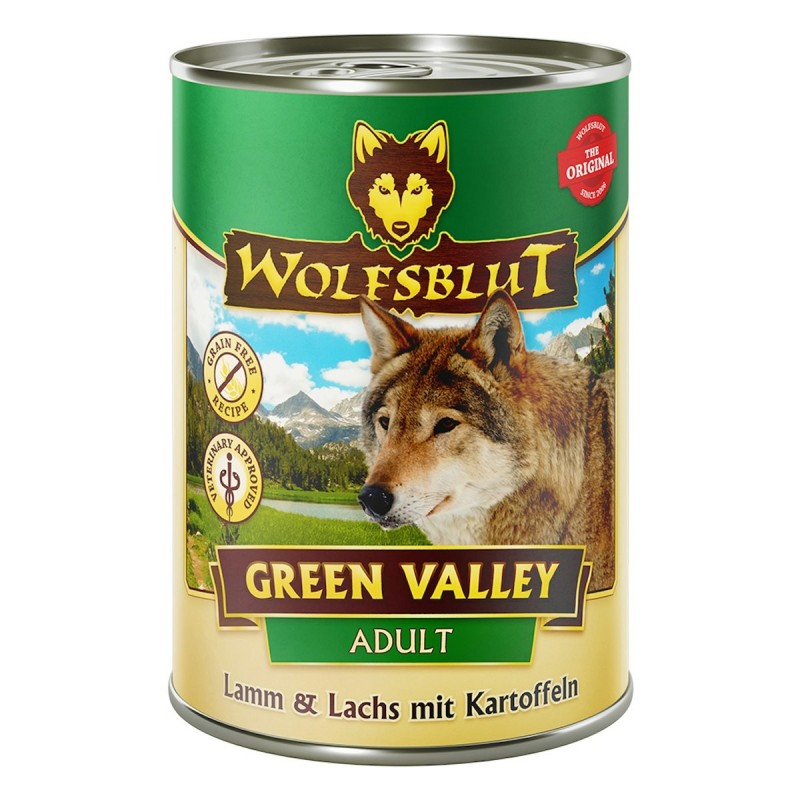 WOLFSBLUT 395g Hundenassfutter Sparpaket 12 x 395 Gramm Green Valley Lamm & Lachs mit Kartoffeln