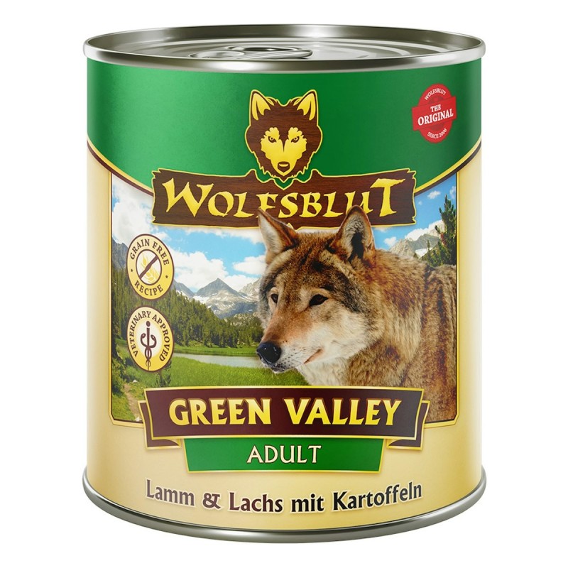 WOLFSBLUT 800g Hundenassfutter Sparpaket 12 x 800 Gramm Green Valley Lamm & Lachs mit Kartoffeln