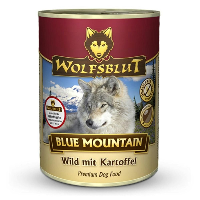 WOLFSBLUT 395g Hundenassfutter Sparpaket 12 x 395 Gramm Blue Mountain Wild mit Kartoffeln