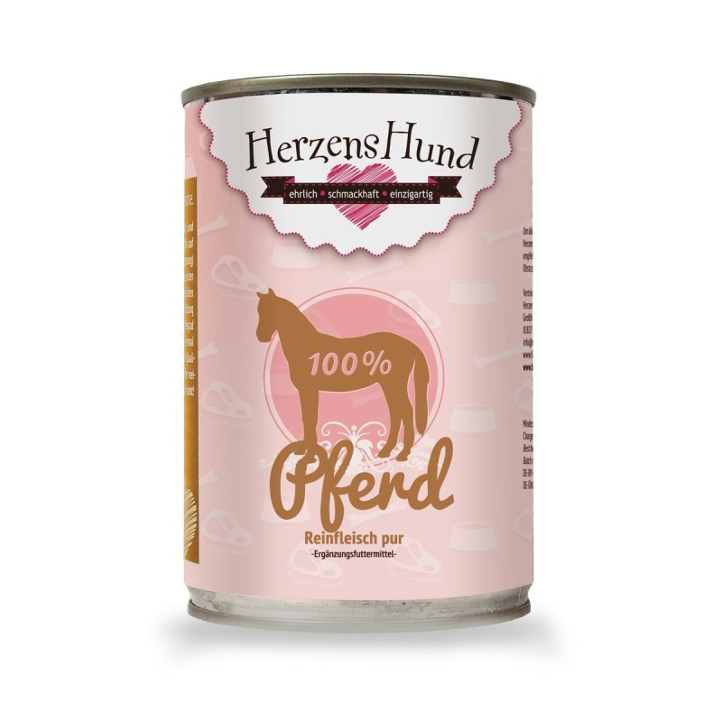 Herzenshund Reinfleisch 400 Gramm Hundenassfutter 12 x 400 Gramm 100 % Pferd