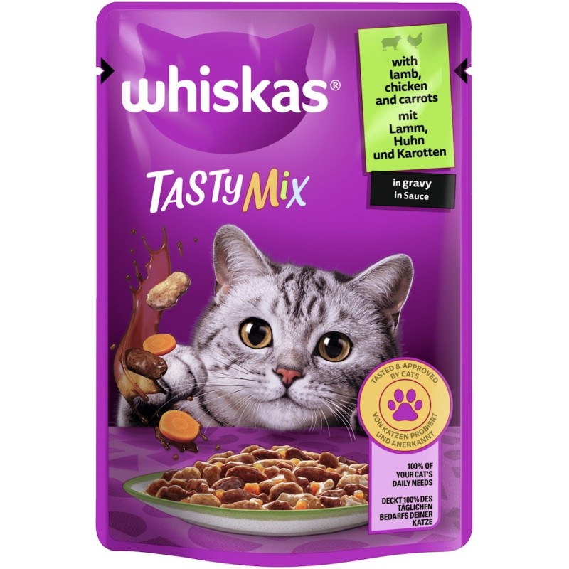 Whiskas  TastyMix in Sauce 85 Gramm Katzennassfutter 28 x 85 Gramm Lamm mit Huhn & Karotte