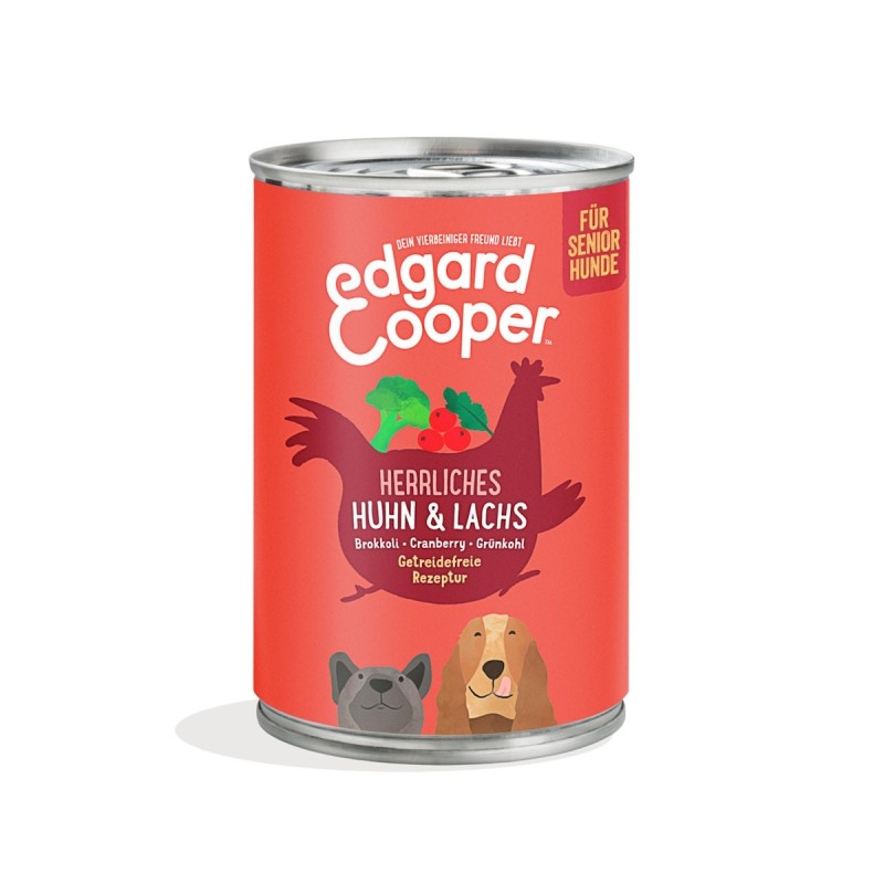 Edgard&Cooper Adult 400 Gramm Hundenassfutter Sparpaket 12 x 400 Gramm Senior Huhn und Lachs