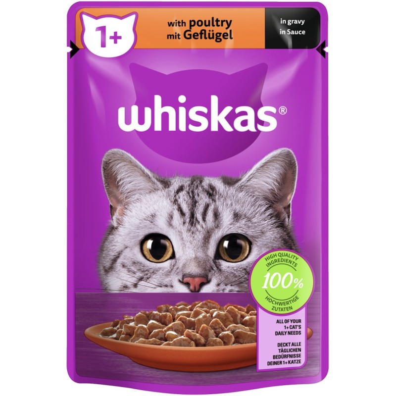 Whiskas  1+ 85 Gramm in Sauce Katzennassfutter 28 x 85 Gramm Geflügel