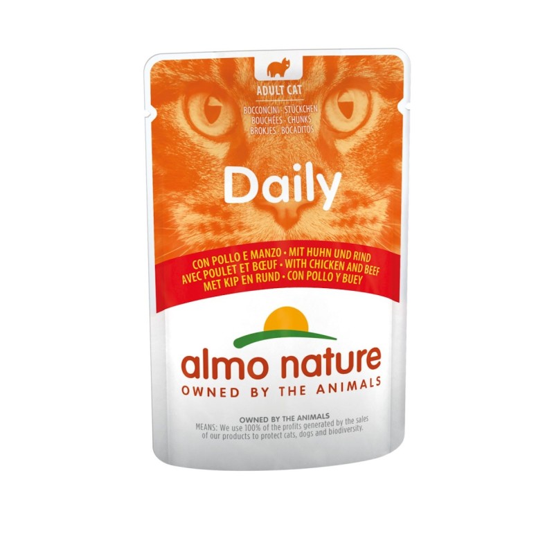 Almo Nature Daily Menu 70g Beutel Katzennassfutter Sparpaket 60 x 70 Gramm Huhn & Rind