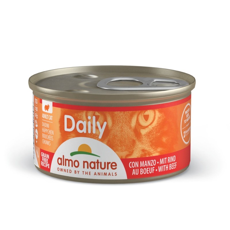 Almo Nature Daily Menu 85g Dose Katzennassfutter Sparpaket 48 x 85 Gramm Häppchen mit Rind