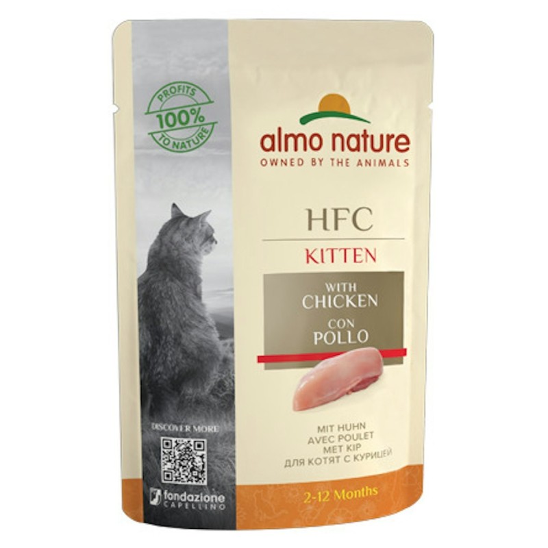 Almo Nature HFC Kitten mit Huhn 55g Katzennassfutter Sparpaket 48 x 55 Gramm Huhn