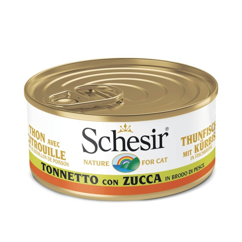 Schesir in Kochbrühe 24 x 70g Dose Katzennassfutter Thunfisch mit Kürbis in Kochbrühe