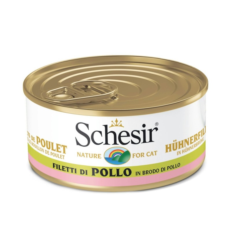 Schesir in Kochbrühe 24 x 70g Dose Katzennassfutter Hühnerfilet in Kochbrühe