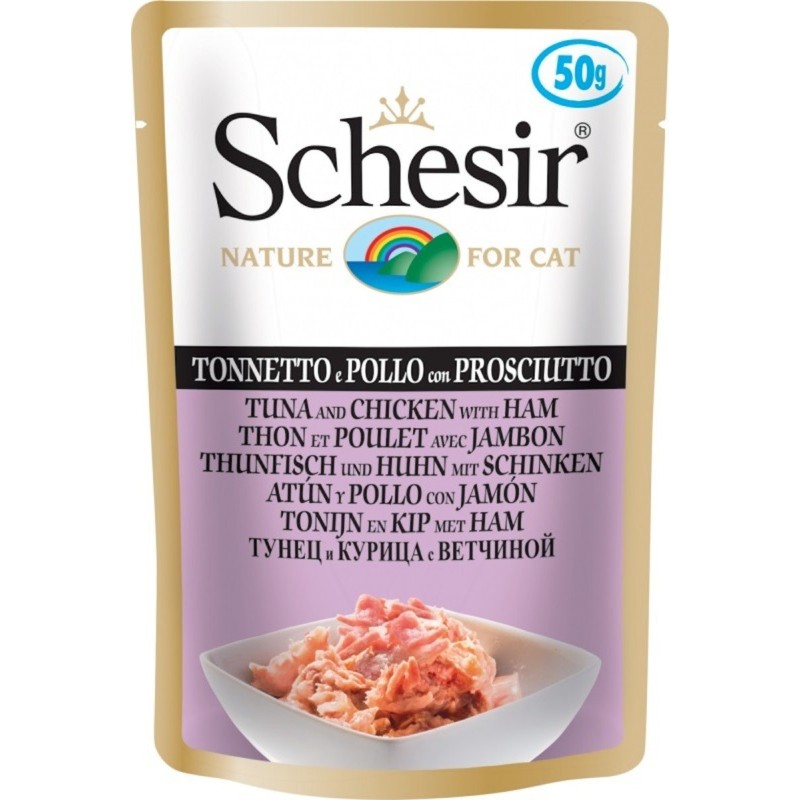 Schesir 30 x 50g Beutel Katzennassfutter Thunfisch mit Huhn & Schinken