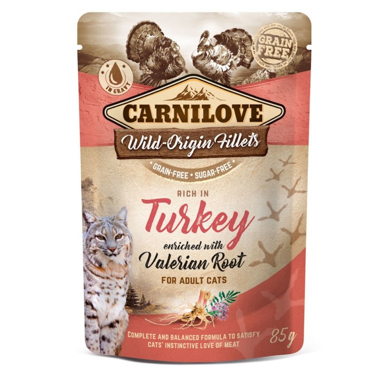 CARNILOVE 85 Gramm Katzennassfutter 24 x 85 Gramm Turkey enriched & Valerian Root