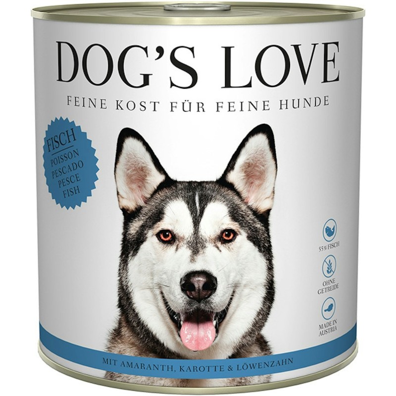 Dog's Love Classic 800g Dose Hundenassfutter 6 x 800 Gramm Fisch mit Amaranth, Karotte & Löwenzahn